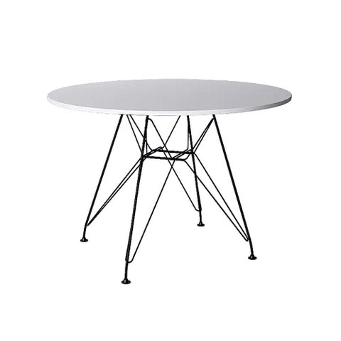 Mesa de Jantar Redonda Eames Branca 110cm com Ferro Preto - Up Home