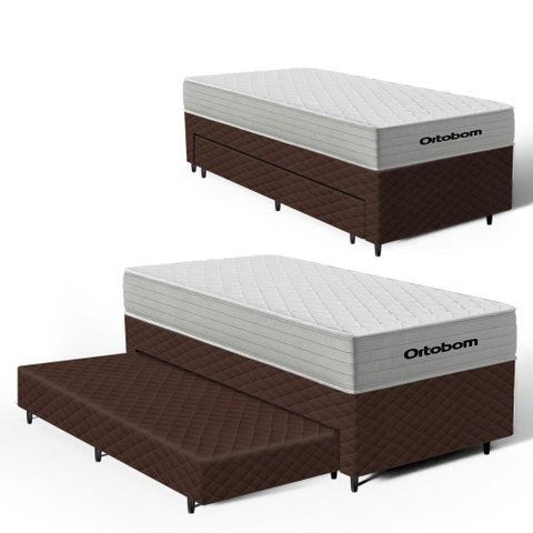 Cama Box com Colchão de Molas Ensacadas Ortobom One Face Plenno Superpocket + Auxiliar de Espuma