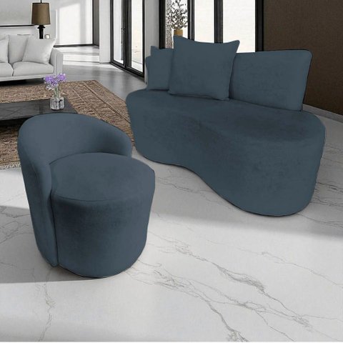Kit Namoradeira + Poltrona Yara Orgânica Bouclé Cinza