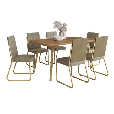 Conjunto Sala de Jantar 6 Cadeiras Ilia Carraro Carvalho Dourado