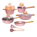 Ver imagem 1 de Jogo de Panelas Antiaderente Mármore Cerâmico Saltê 13 Peças Cor Rosê