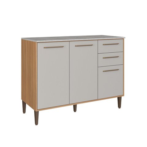 Balcão para Cozinha 120cm com Tampo 3 Portas 2 Gavetas Jade Marrom/Freijó/Arenas
