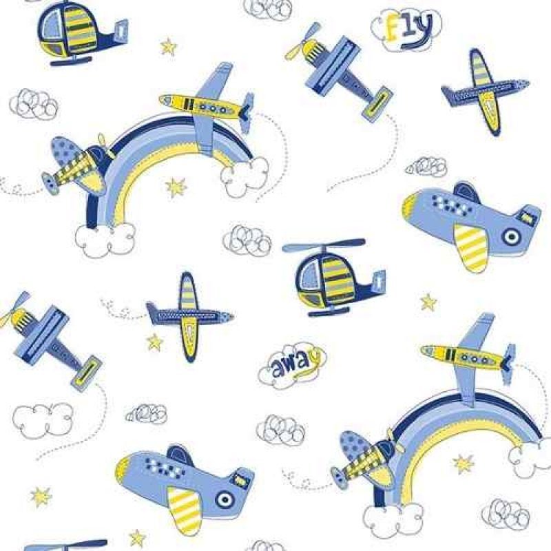 Papel de Parede Infantil para Quarto Bobinex Bambinos Aviões Azul 3306 10Mts - 1