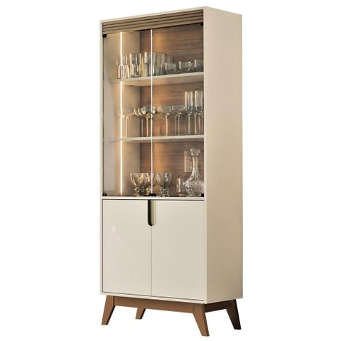 Cristaleira Portas de Vidro 80cm Cannes Off White/Amendoa Z30 - Mpozenato