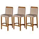Ver imagem 1 de Kit 3 Banquetas Dubai Alta Bar Luxo Pés em Madeira Maciça Área Gourmet Balcão Sacada Hall Cor Bege