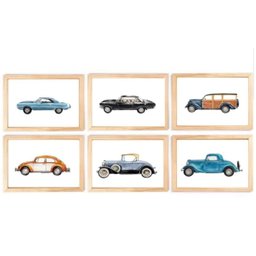 Quadro Infantil Carros 6 un A4 vidro e pendurador - 1
