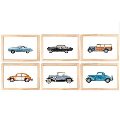 Quadro Infantil Carros 6 un A4 vidro e pendurador