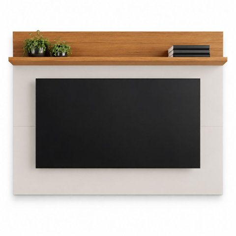 Painel Suspenso para TV até 50 Polegadas com Prateleira Off White/Marrom - Notável Móveis