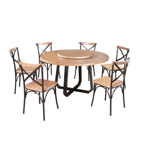 Mesa Jantar Redonda Prato Giratório Clarisse 1,60m Madeira 6 Cadeiras Paris Base Alumínio Natural