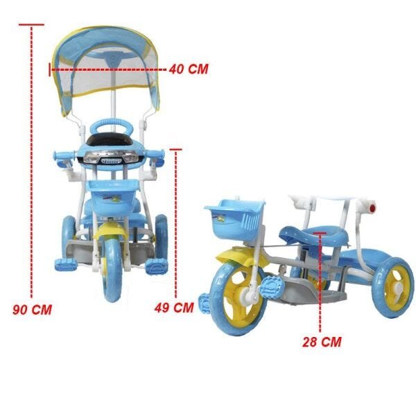 Motoca Infantil Triciclo Azul Som E Pedais Velotrol Empurrar