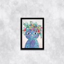 Ver imagem 1 de Quadro Ilustração Infantil Gatinha Azul 45x34cm - com vidro:Madeira preta