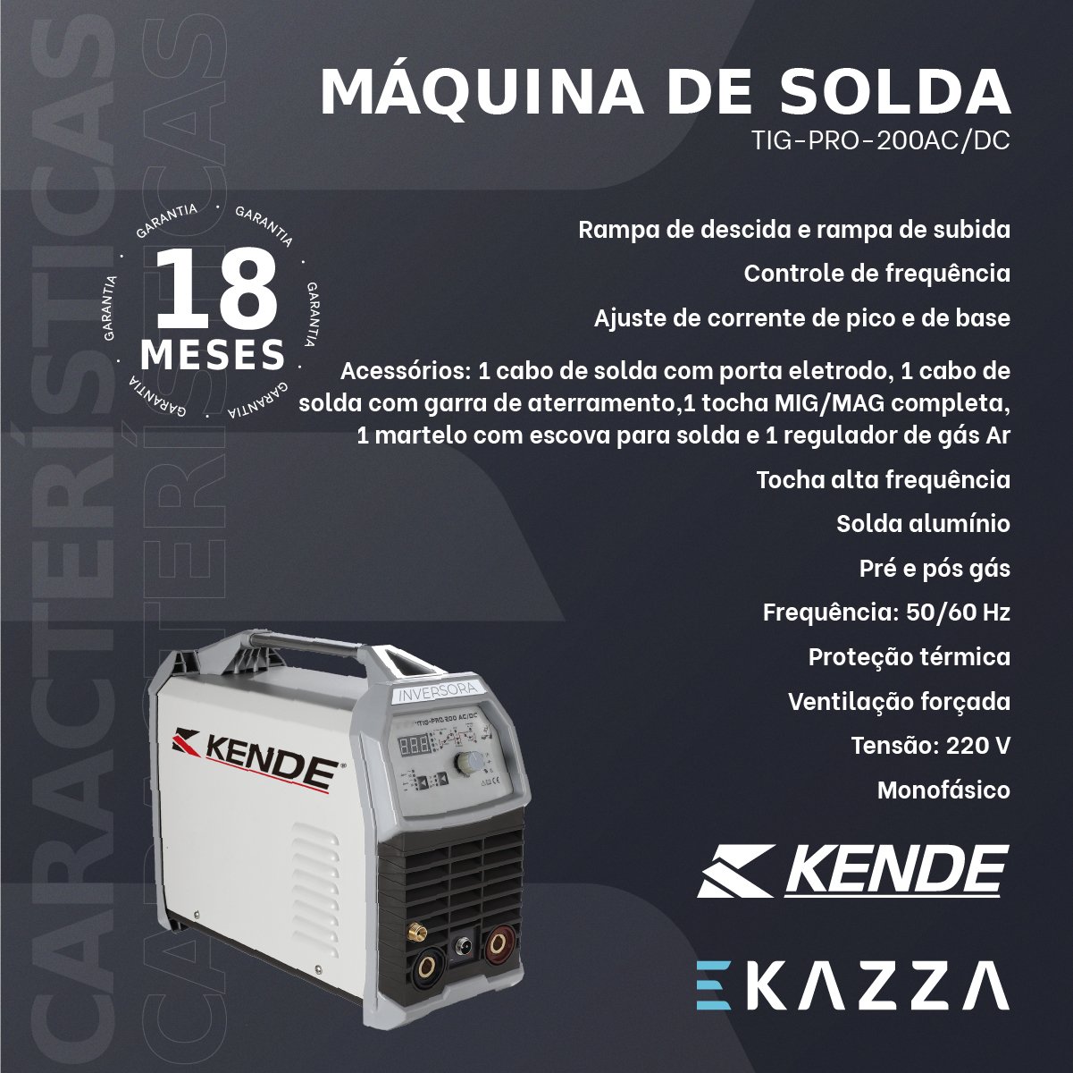 Máquina de Solda Inversora MMA TIG-PRO-200AC/DC - KENDE - 2