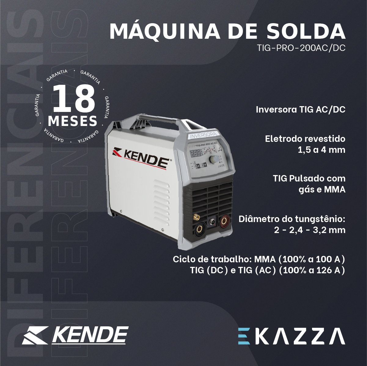 Máquina de Solda Inversora MMA TIG-PRO-200AC/DC - KENDE - 3