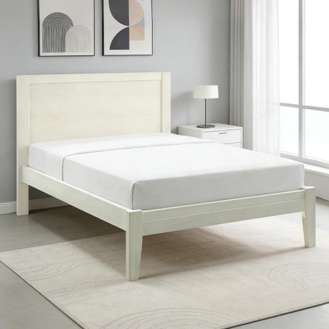 Cama Casal de Madeira Maciça para Colchão 138x188 Mazzaro F06 Branco - Lyam Decor