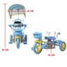 Triciclo Motoca Bicicleta 3 Rodas Infantil Passeio com Empurrador Pedal Luz Som Capota Azul - 2