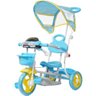 Triciclo Motoca Bicicleta 3 Rodas Infantil Passeio com Empurrador Pedal Luz Som Capota Azul - 1