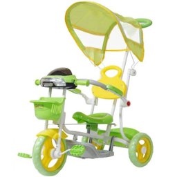 Triciclo Motoca Bicicleta 3 Rodas Infantil Passeio com Empurrador Pedal Luz Som Capota Verde - 1