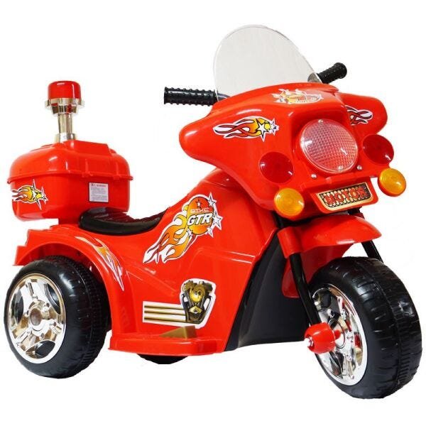 Mini Moto Elétrica Triciclo Criança Infantil Bateria 6v Importway Bw006-vm Vermelha Polícia Bivolt - 3