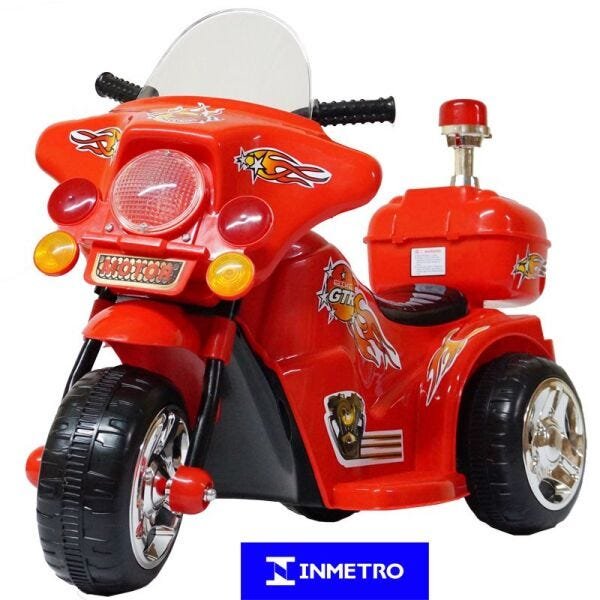 Mini Moto Elétrica Triciclo Criança Infantil Bateria 6v Importway Bw006-vm Vermelha Polícia Bivolt