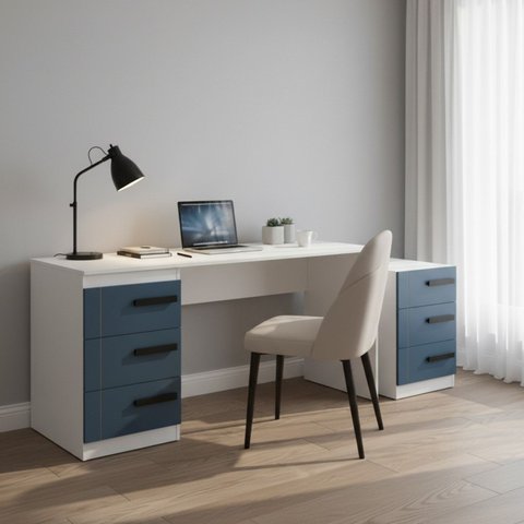 Conjunto Escritório Escrivaninha e Mesa Auxiliar 3 Gavetas 40cm Lisboa Politorno Móveis