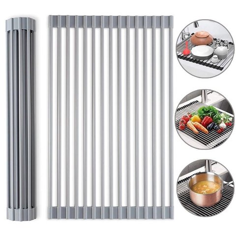 Escorredor de Pia Dobravel Portatil Aço Inox Tamanho:47x30 G [f102]