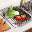 Ver imagem 5 de Escorredor de Pia Dobravel Portatil Aço Inox Tamanho:47x30 G [f102]