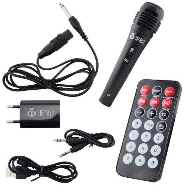 Caixa Som Portátil Bluetooth Mp3 Fm USB SD Aux Microfone Bateria 12W Rms Infokit - Cs-M867Bt Vermelh - 6