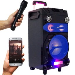 Caixa Som Amplificada Portátil Bluetooth 300W Rms Fm USB SD Aux LED Bateria Microfone Amvox Aca 300 - 1