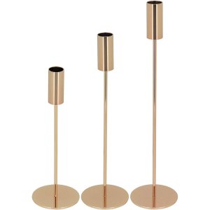 Jogo 3 Peças Castiçal Porta Vela Suporte Decorativo Metal Dourado