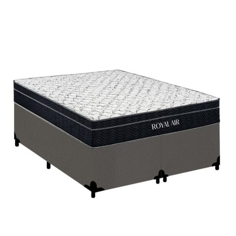Cama Box Casal Royal Air Pillow Top Molas Ensacadas Suede Cinza
