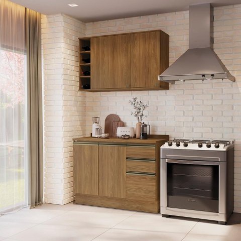 Armário de Cozinha Compacta Garrafeiro 100% Mdf 120cm Nogueira Celeste Kappesberg