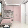 Quarto de Canto Solteiro com Guarda Roupas Cabeceira e Mesa de Cabeceira Alpes Branco/Rosa Luciane M - 1