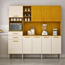 Ver imagem 1 de Armário de Cozinha Completa 9 Portas com Nicho e Portas Frisadas Louvre Bege/Cinamomo/Off White Acetinado