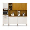 Ver imagem 2 de Armário de Cozinha Completa 9 Portas com Nicho e Portas Frisadas Louvre Bege/Cinamomo/Off White Acetinado