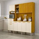 Ver imagem 5 de Armário de Cozinha Completa 9 Portas com Nicho e Portas Frisadas Louvre Bege/Cinamomo/Off White Acetinado