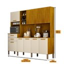 Ver imagem 3 de Armário de Cozinha Completa 9 Portas com Nicho e Portas Frisadas Louvre Bege/Cinamomo/Off White Acetinado