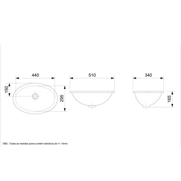 Cuba de Embutir Para Banheiro Oval 49x32,5cm S/ladrão Pergamon Celite - 2