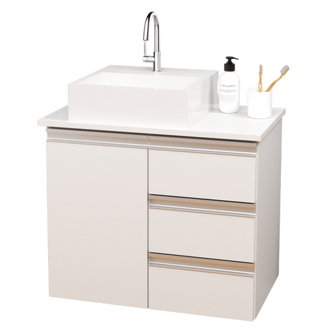 Balcão Móvel Gabinete Mdf para Banheiro com Tampo & Cuba 60cm Direito