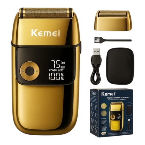 Barbeador Máquina Corpo de Metal Dourado Shaver Acabamento a Prova D'água Kemei Km 2028