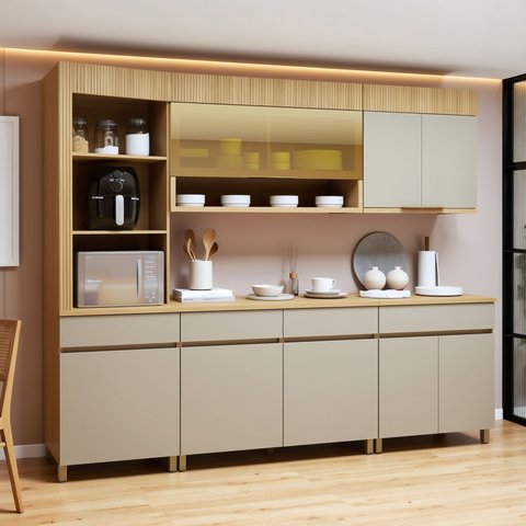 Cozinha Completa Modulada 5 Peças 8 Portas 4 Gavetas Torre Angular 100% Mdf Realeza Premium