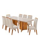 Ver imagem 2 de Conjunto Sala de Jantar 8 Lugares Retangular Tampo de Vidro MDF Chelsea Yescasa Bege/Mel/Off White