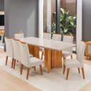 Ver imagem 1 de Conjunto Sala de Jantar 8 Lugares Retangular Tampo de Vidro MDF Chelsea Yescasa Bege/Mel/Off White