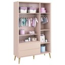 Ver imagem 3 de Jogo de Quarto Infantil Theo Guarda Roupa 3 Portas e Cômoda Rosa Fosco com Pés Madeira Natural - Rel