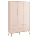 Ver imagem 2 de Jogo de Quarto Infantil Theo Guarda Roupa 3 Portas e Cômoda Rosa Fosco com Pés Madeira Natural - Rel