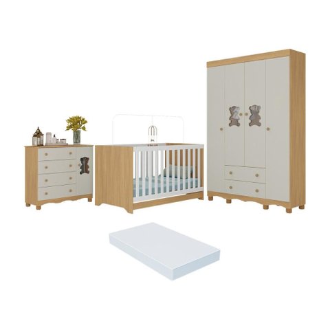Quarto de Bebê Completo C/berço Americano 3x1 Colchão Ternura Multimóveis Mp4663 Madeirado/off