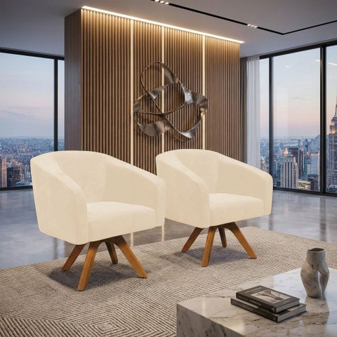 Poltrona Decorativa Kit 2 Stella Base de Madeira Giratória Mm30 Sintético Pu D03 - D’Rossi