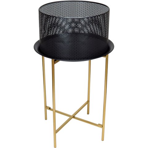 Mesa Lateral Canto Sala Home&co com Cachepo Metal Vaso Decorativo Planta 55x40x40cm Preto