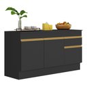 Ver imagem 1 de Balcão Cozinha Gabinete Pia 150cm com Rodapé 3 Portas 1 Gaveta Veneza Multimóveis V2107 Preto/dourad