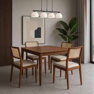 Kit 4 Cadeiras de Jantar Isa Estofada em Madeira Maciça Bz:bege/marrom/couro Sintético