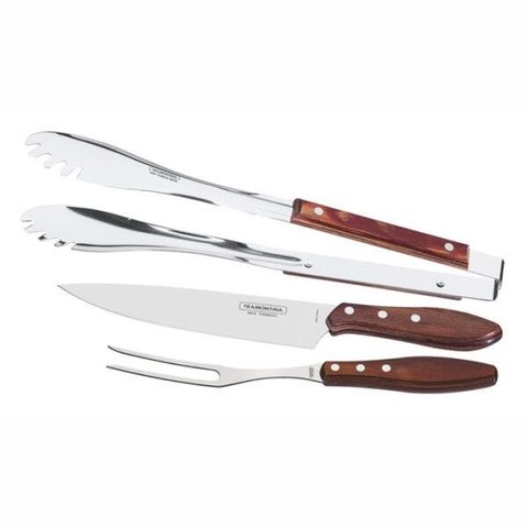 Kit para Churrasco Polywood 3 Peças Cabo Vermelho - Tramontina Utilidades 21198/761